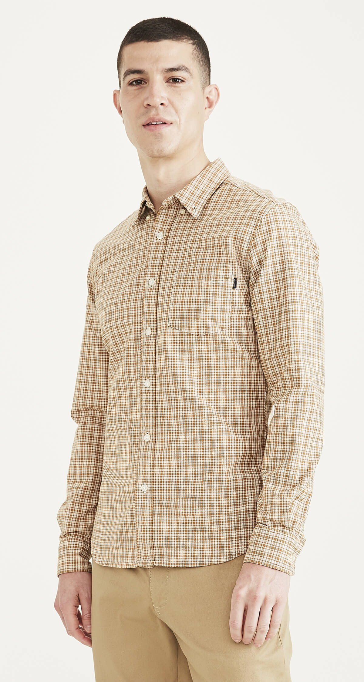 Slim Fit 2 Button Collar Bej Gömlek