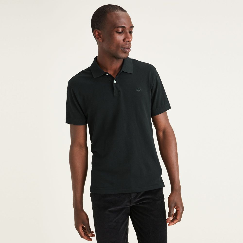 Rib Collar Siyah Polo Tişört