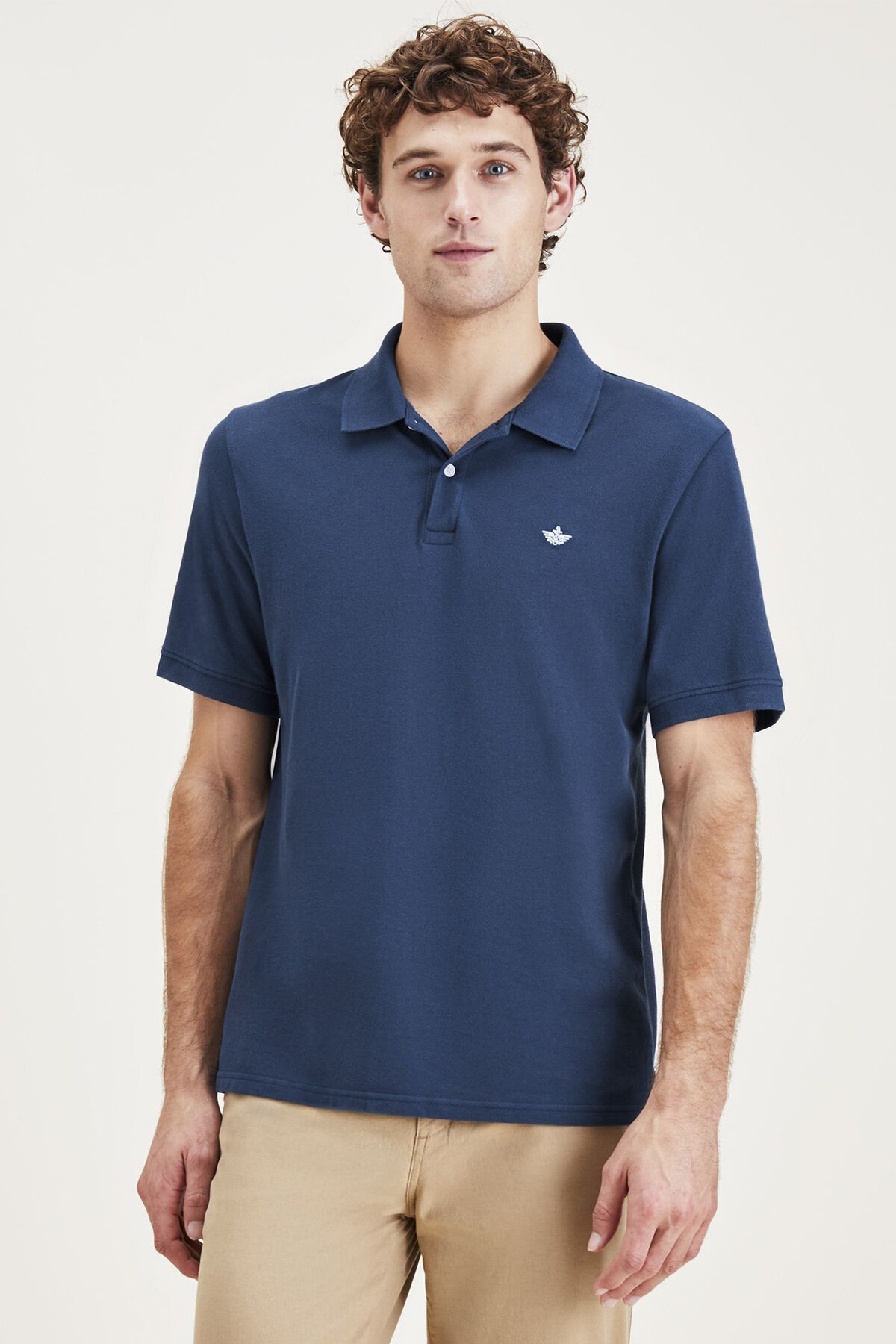 Rib Collar Mavi Polo Tişört