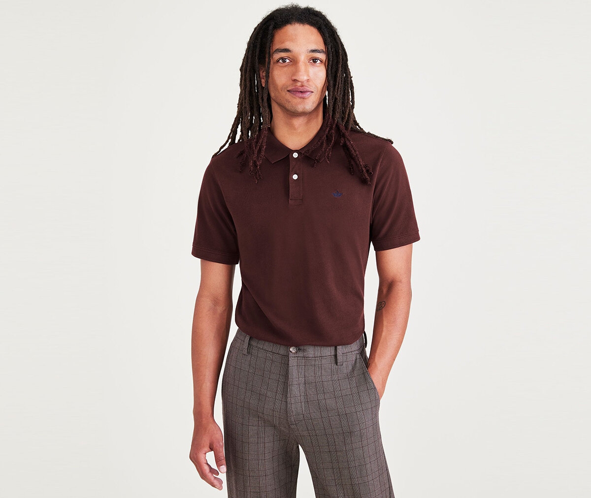 Rib Collar Kahverengi Polo Tişört