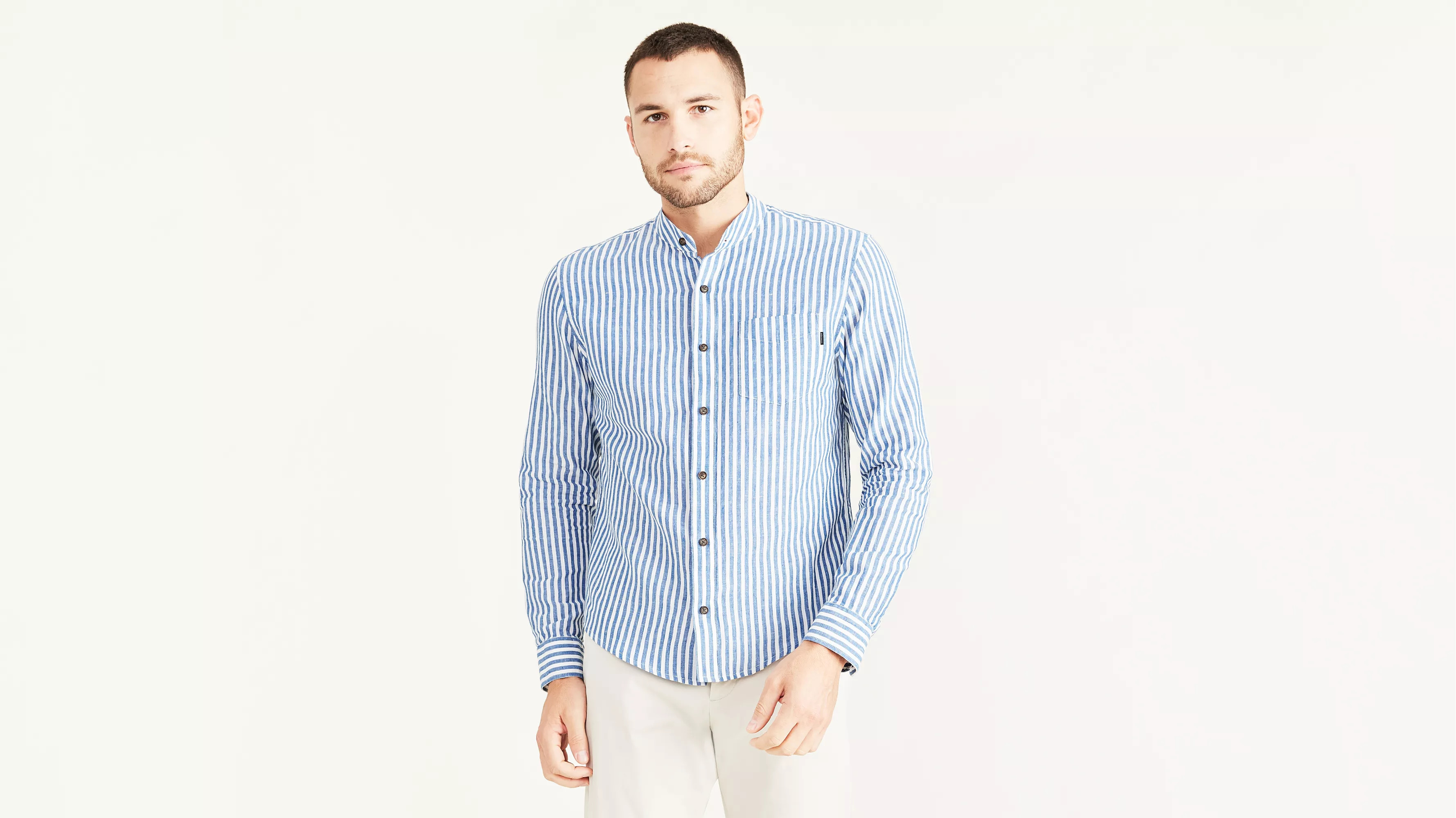 Linen Band Collar Shirt