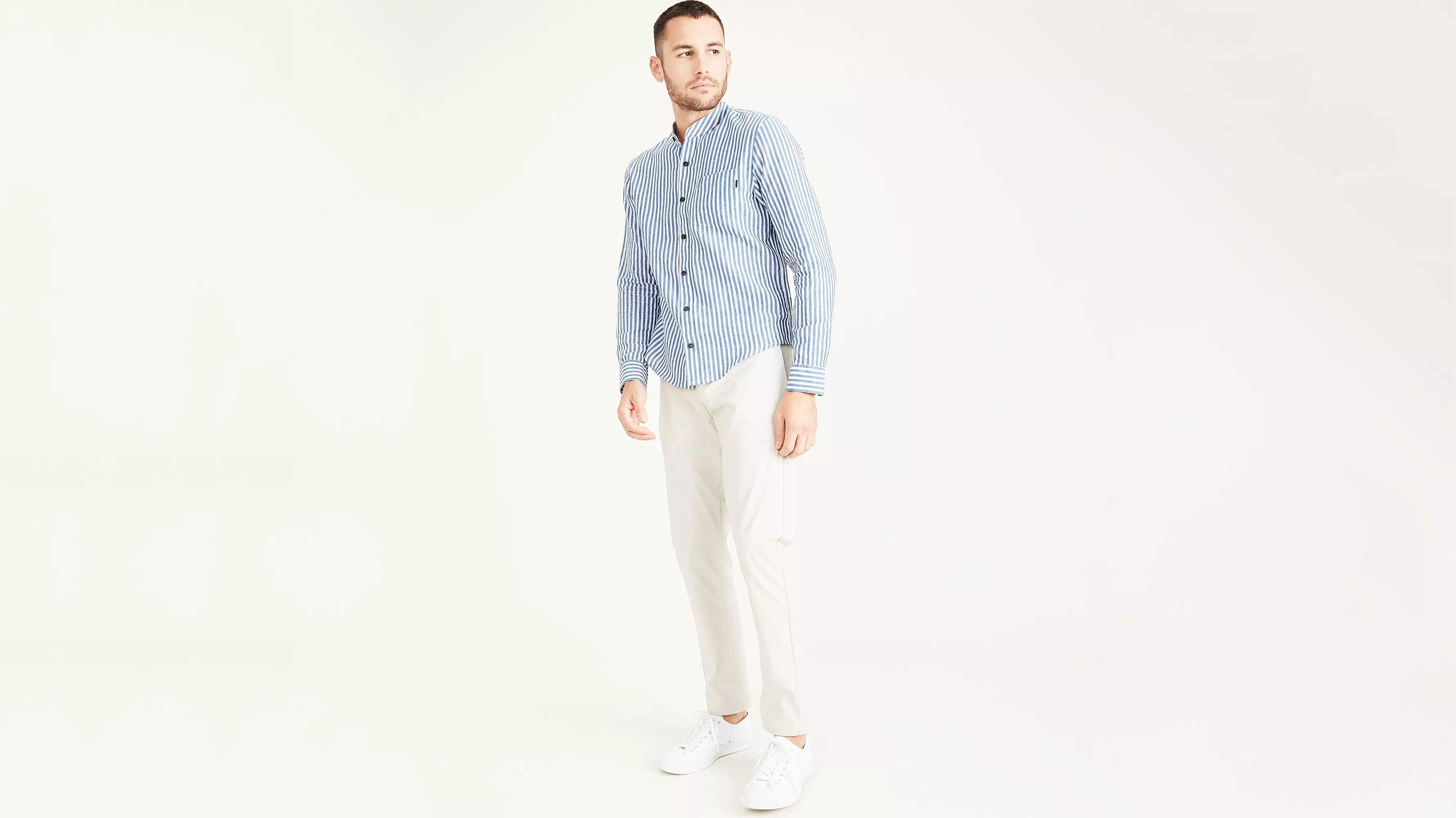Linen Band Collar Shirt
