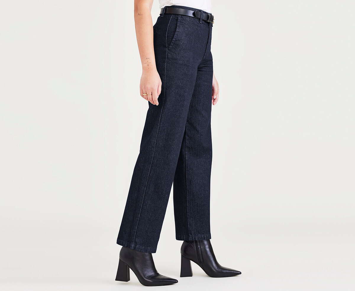 High Waist Weekend Chino Mavi Denim Straight Fit Pantolon