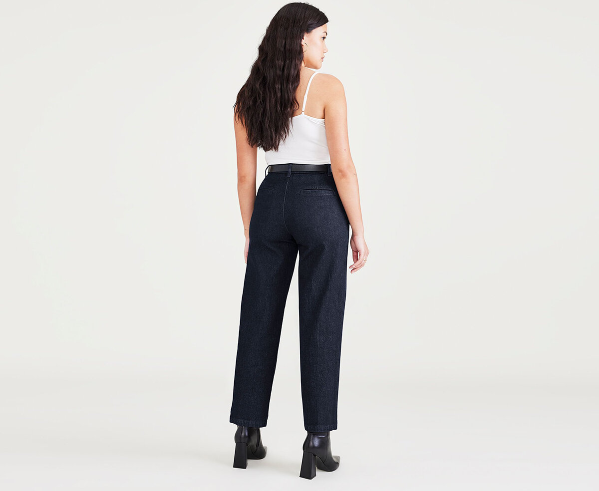 High Waist Weekend Chino Mavi Denim Straight Fit Pantolon