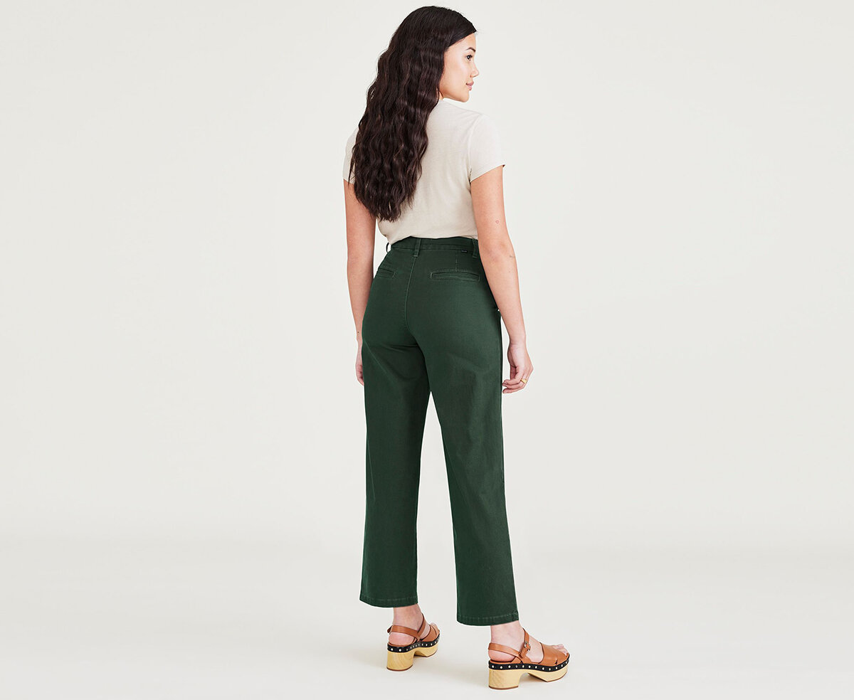 High Waist Weekend Chino Yeşil Straight Fit Pantolon