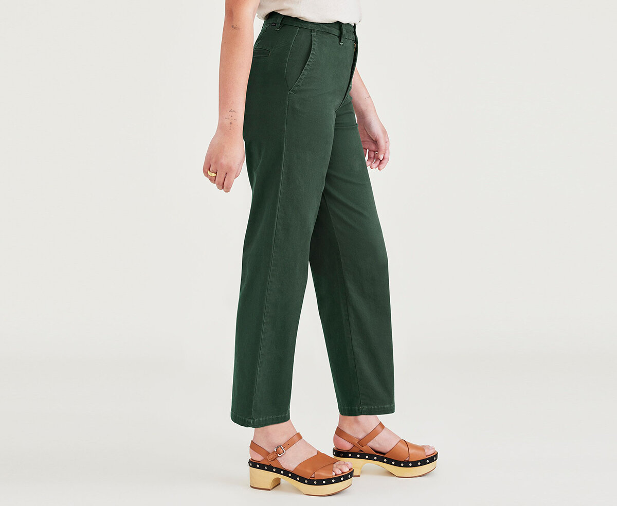 High Waist Weekend Chino Yeşil Straight Fit Pantolon