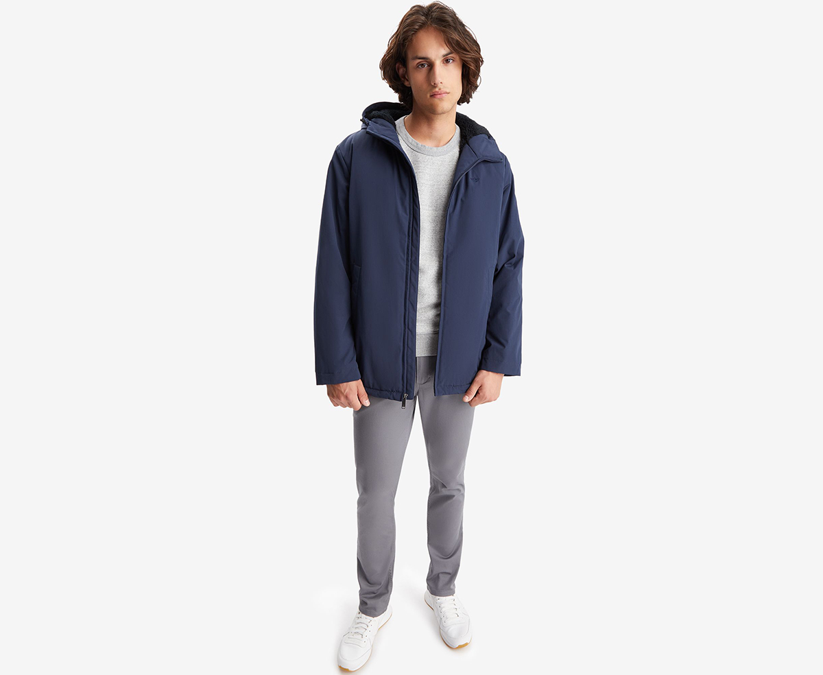 Poly Arctic Cloth Hooded Jacket With Soft Sherpa Lining Lacivert Mont