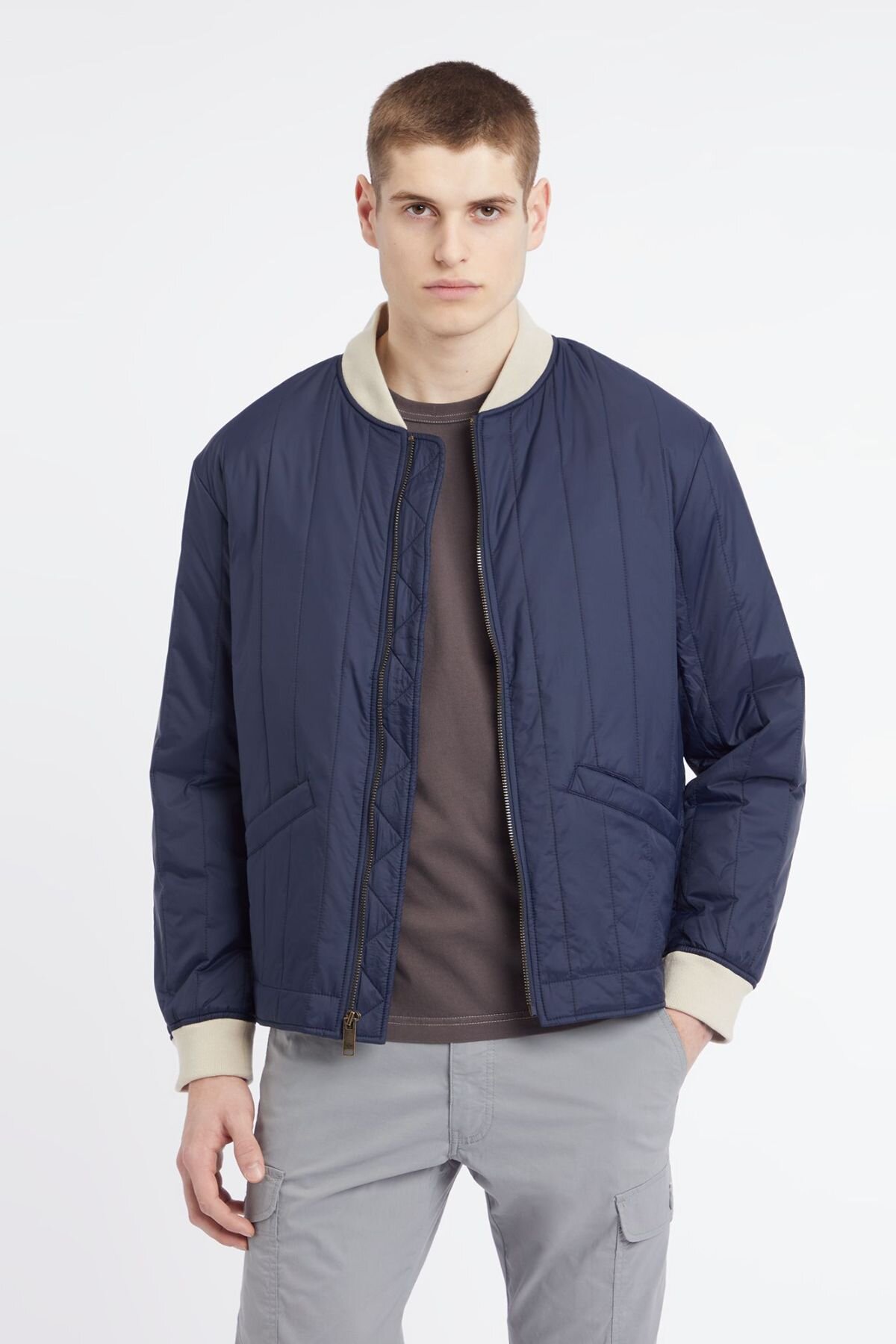 Channel Quilted Bomber Lacivert Ceket Mont