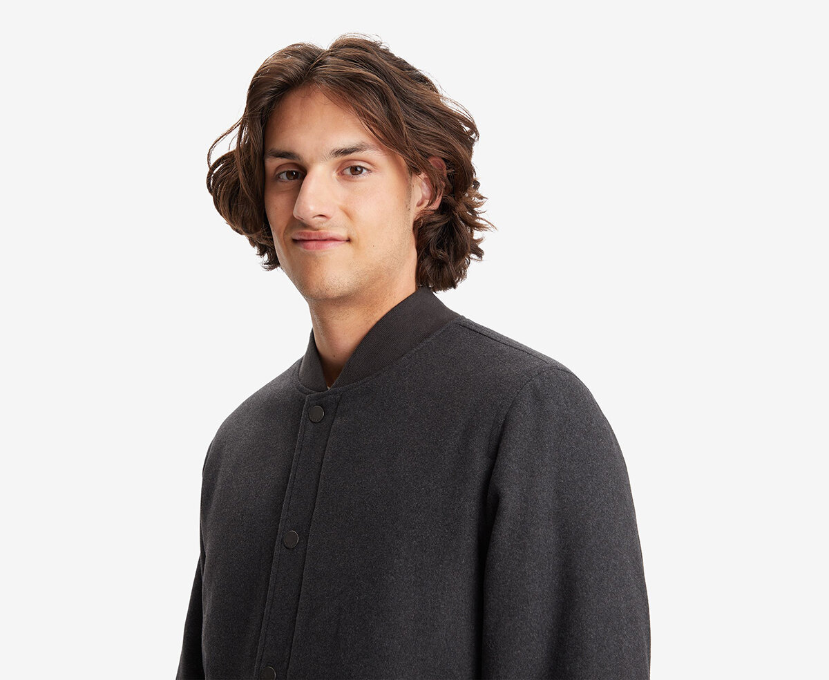 Wool Blend Varsity Siyah Bomber Mont