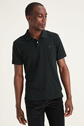 Rib Collar Siyah Polo Tişört