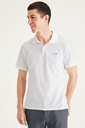 Rib Collar Beyaz Polo Tişört