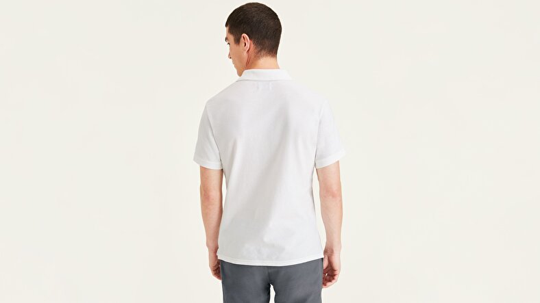 Rib Collar Beyaz Polo Tişört