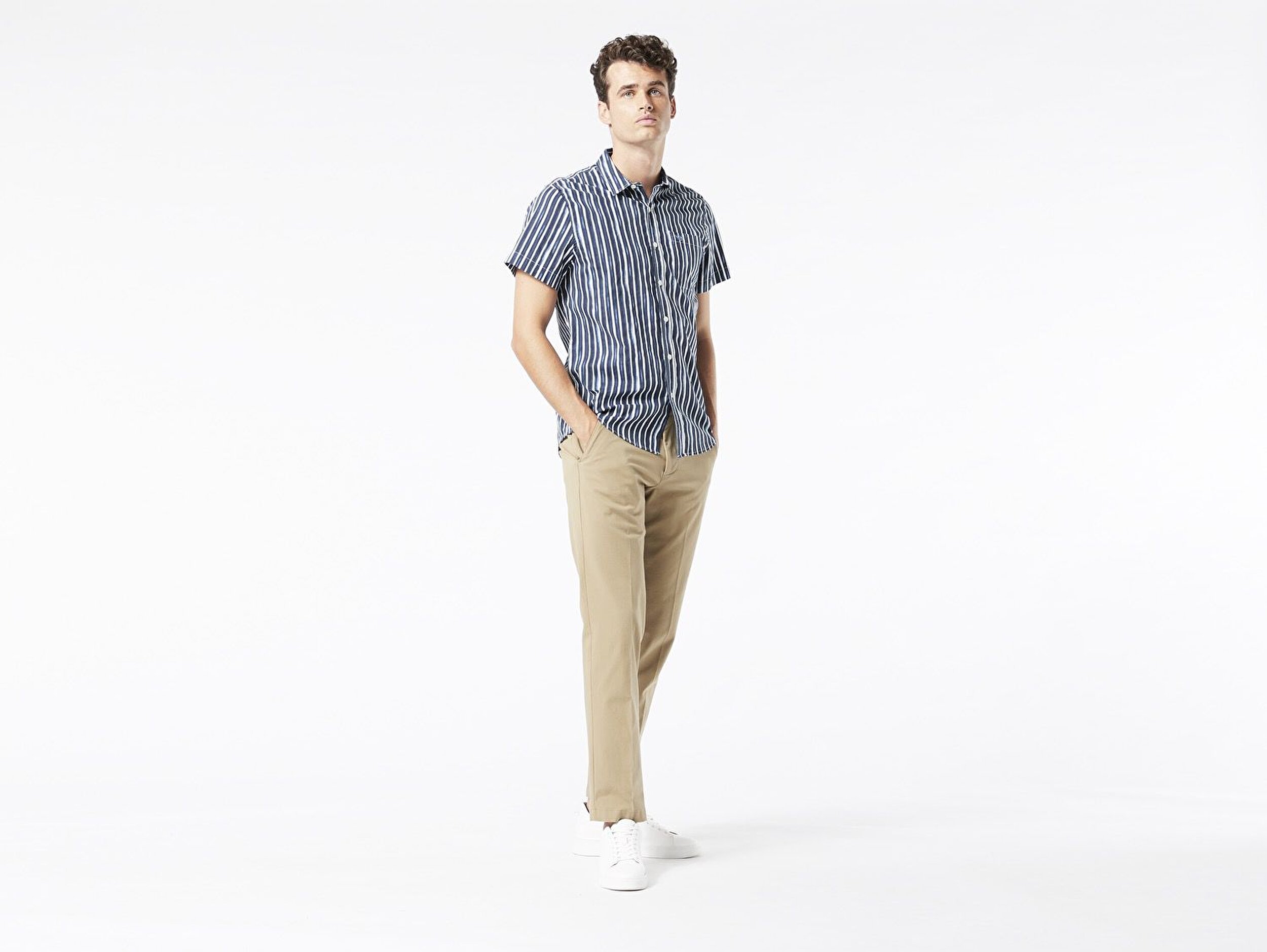 Washed Poplin Kisa Kollu Lacivert Gomlek