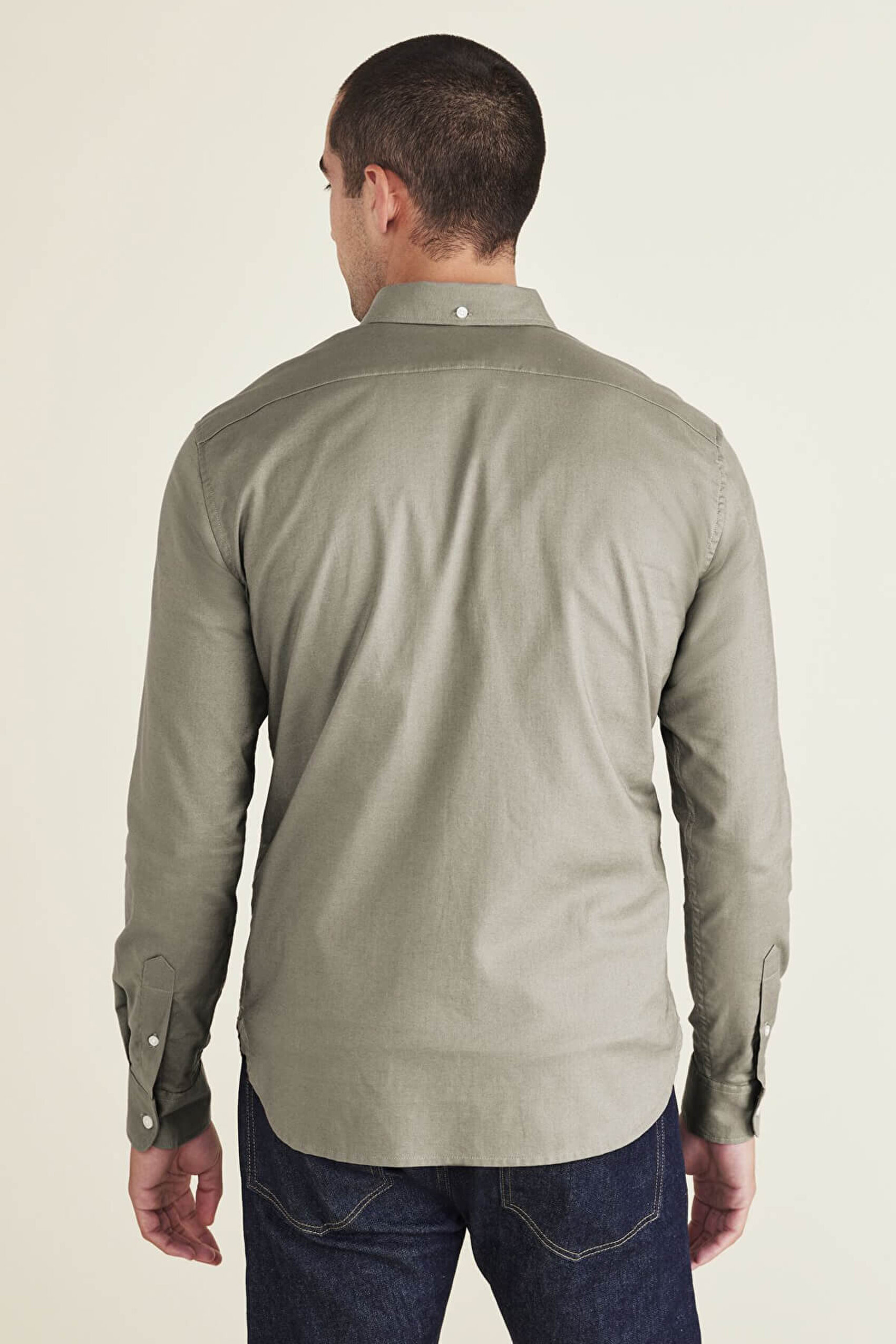 Slim Fit 2 Button Collar Yeşil Gömlek