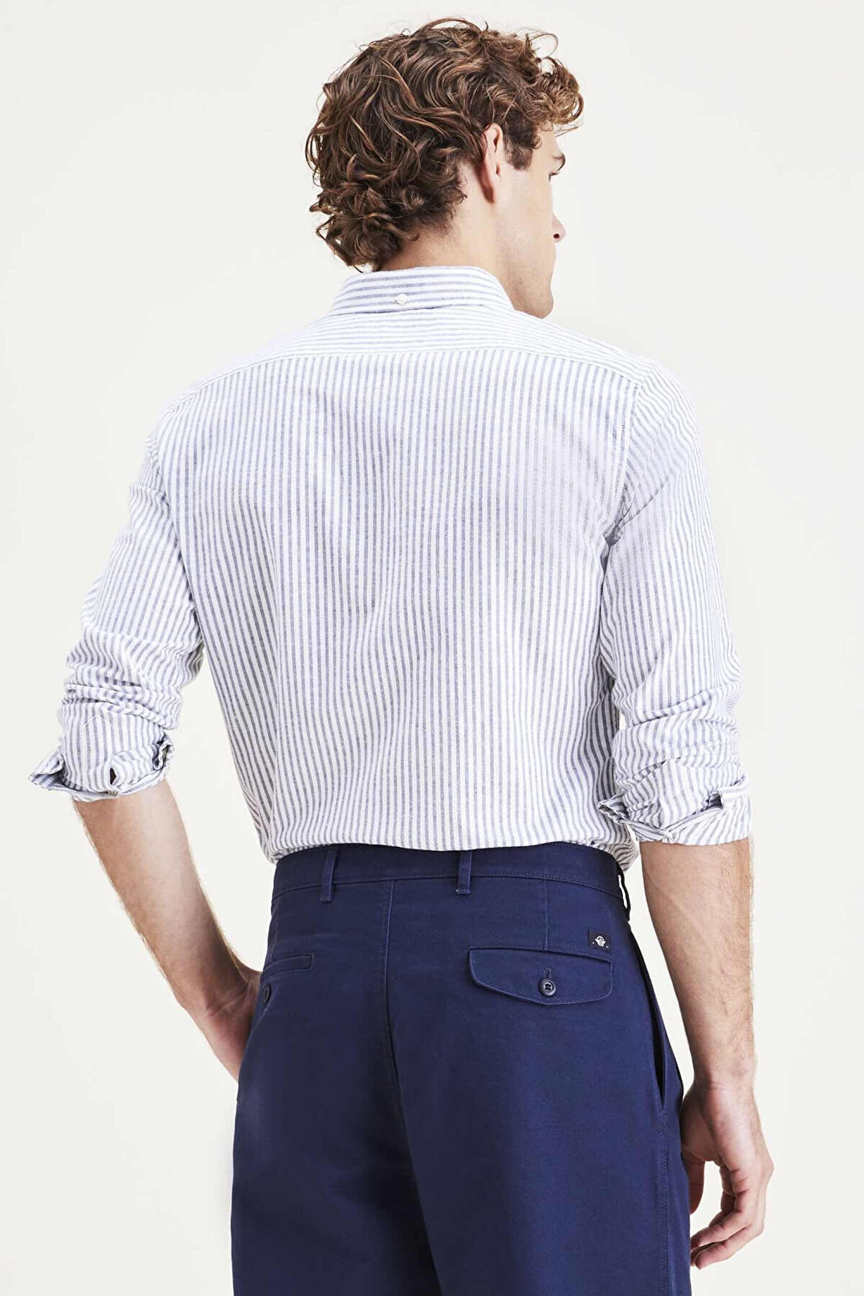 Slim Fit 2 Button Collar Mavi Gömlek