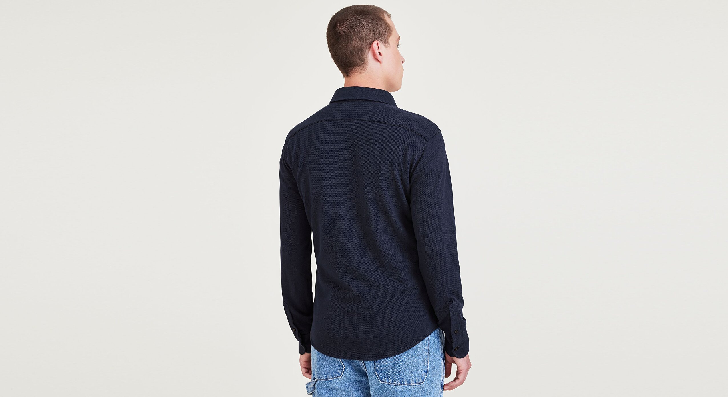 Smart 360 Knit Button Up Lacivert Gömlek