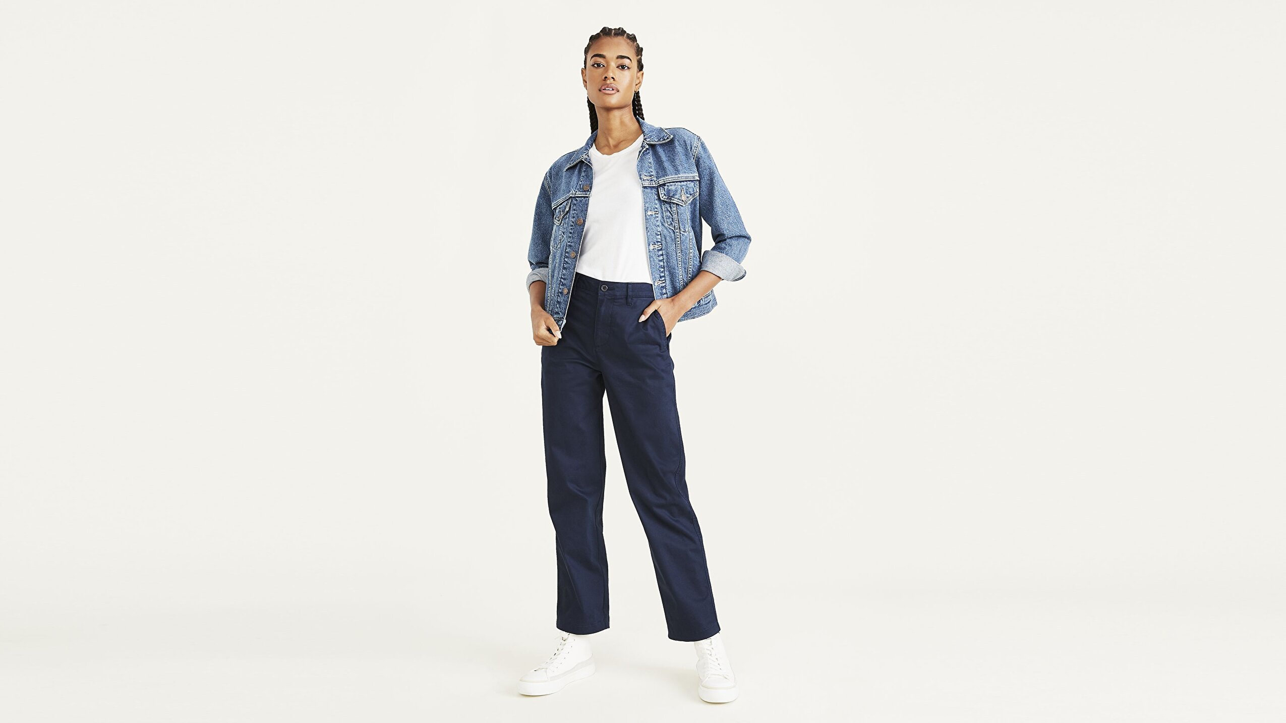 High Waisted Chino Straight Fit Pantolon