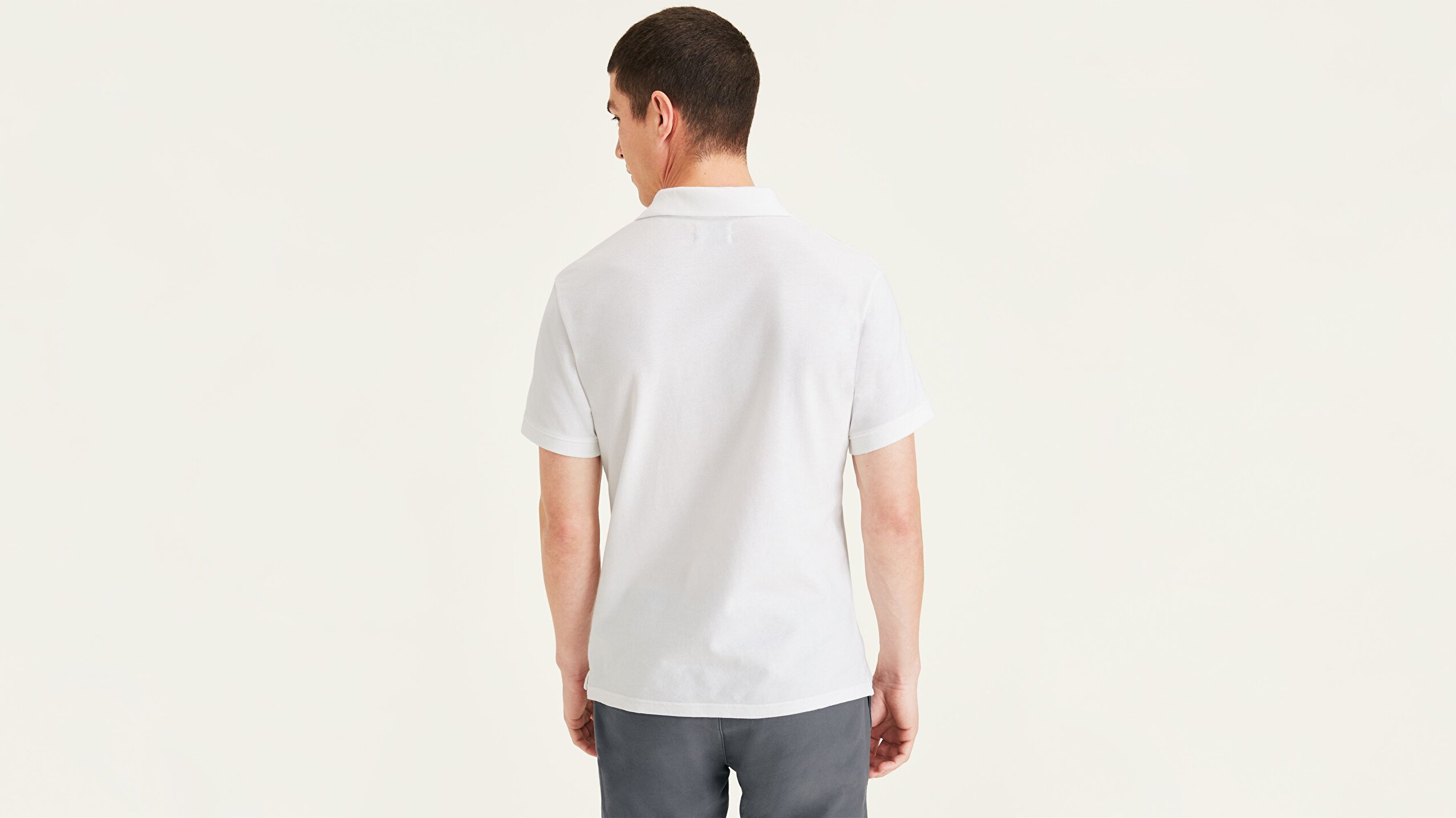 Rib Collar Beyaz Polo Tişört