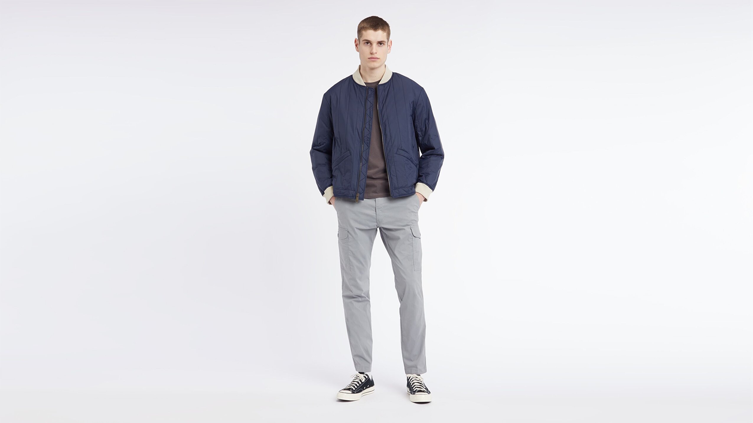 Channel Quilted Bomber Lacivert Ceket Mont