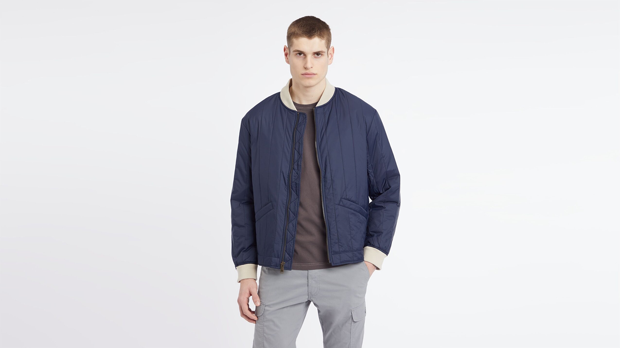 Channel Quilted Bomber Lacivert Ceket Mont