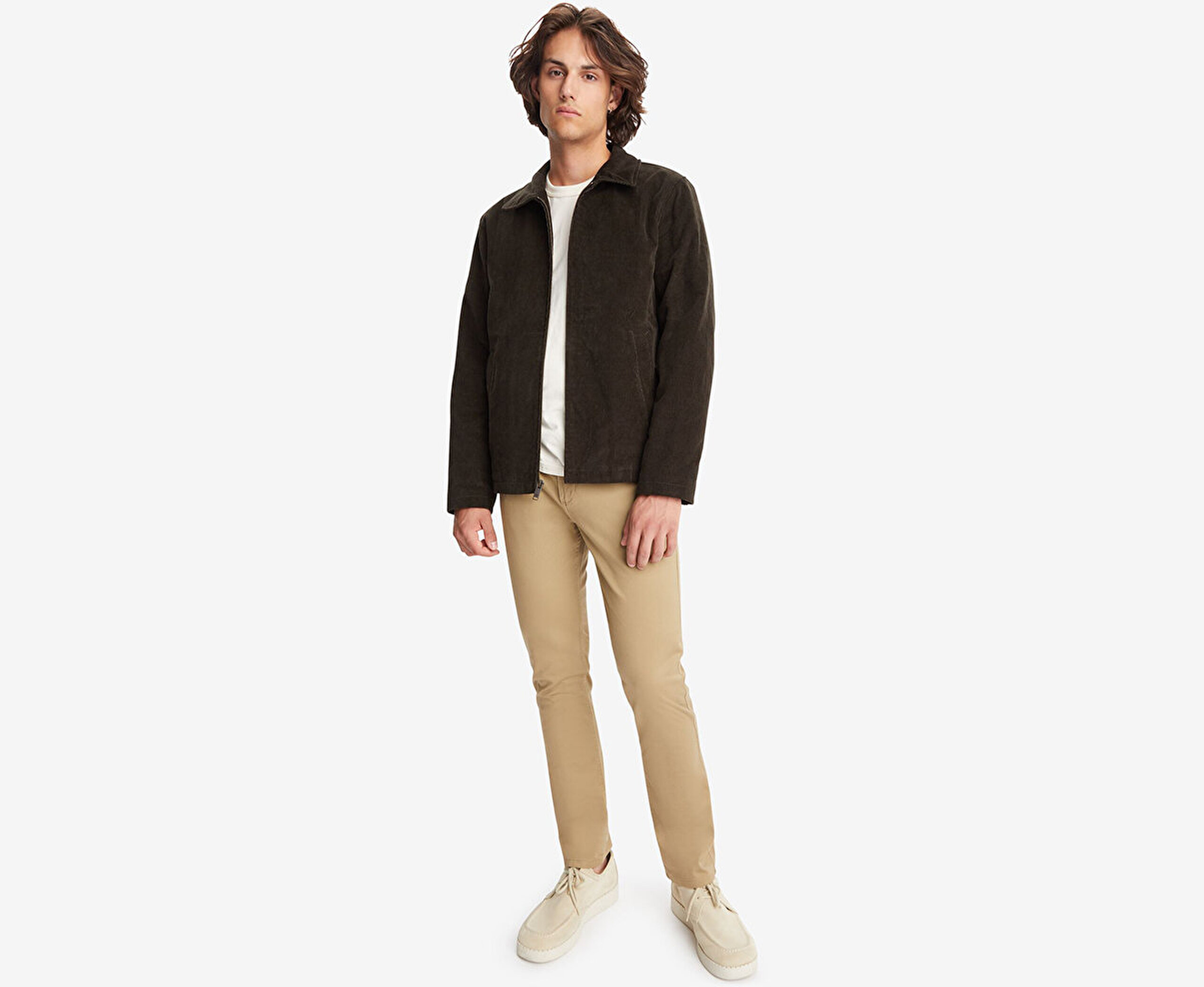 Corduroy Lay Down Collar James Dean Yeşil Mont