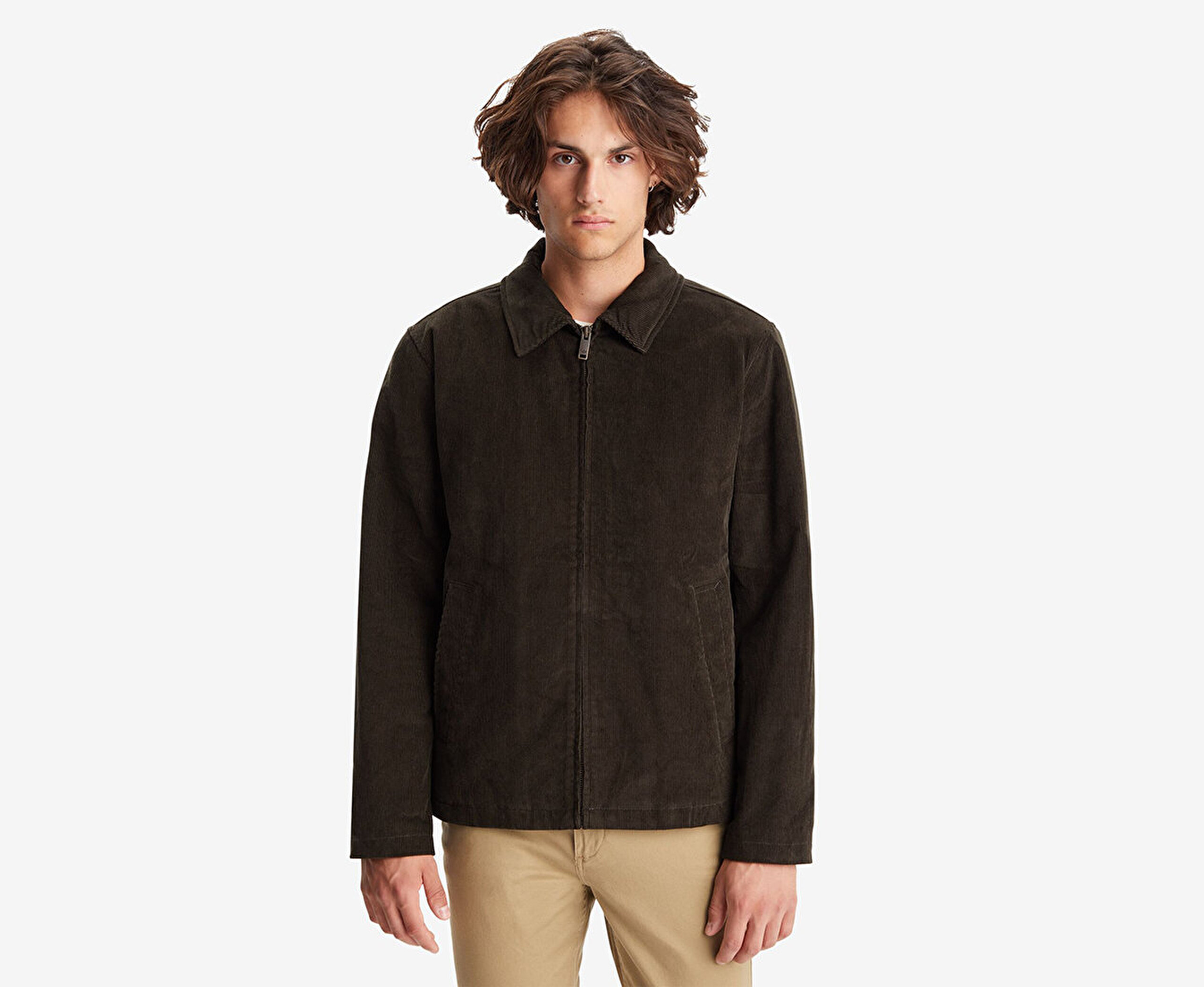 Corduroy Lay Down Collar James Dean Yeşil Mont