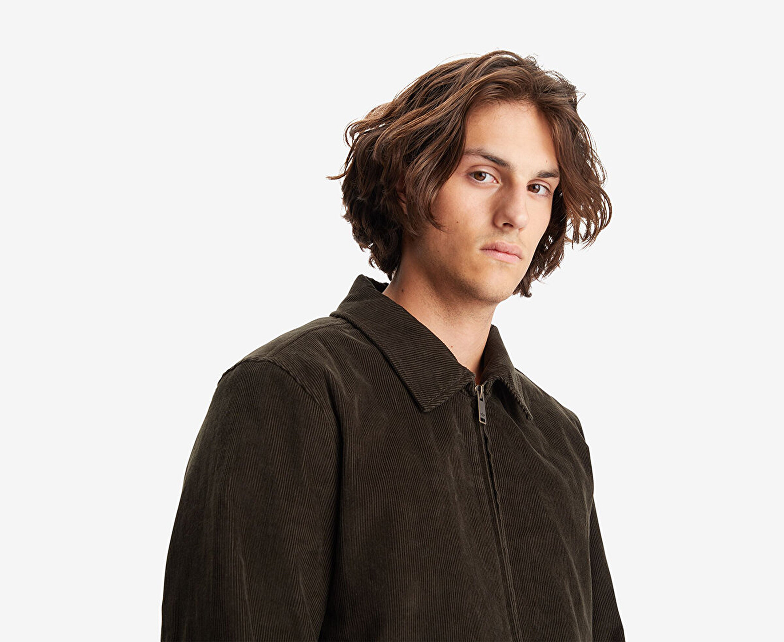 Corduroy Lay Down Collar James Dean Yeşil Mont