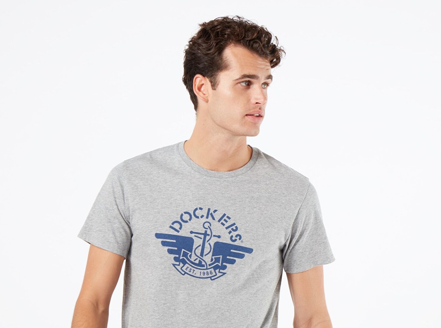Logo Tee-Navy Logo On Heather Gray Graphic